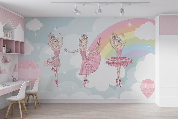 Fototapety Princezny na pozadí oblohy a duhy, Fototapety dětské, Fototapety pro dívku, w04907 : uwalls.cz
