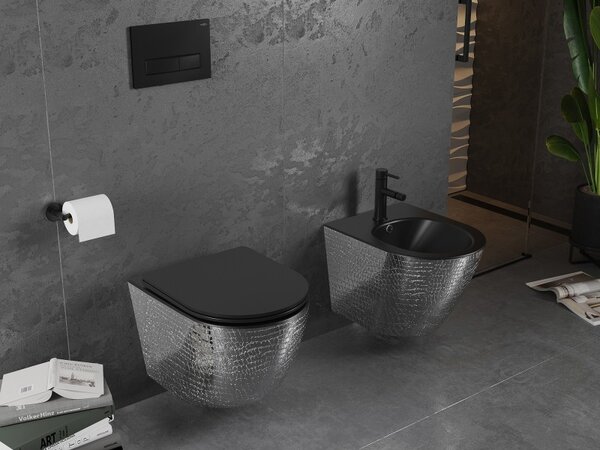 Mexen Lena bidet závěsný, černá mat/stříbrný vzor šupiny - 35224872