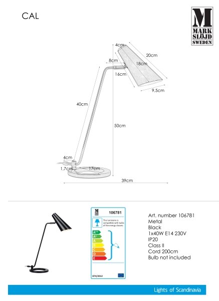 Markslöjd 106781 - Stolní lampa CAL 1xE14/40W/230V