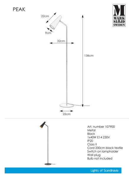 Markslöjd 107900 - Stojací lampa PEAK 1xE14/40W/230V