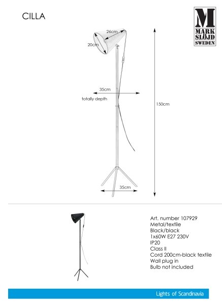 Markslöjd 107929 - Stojací lampa CILLA 1xE27/60W/230V