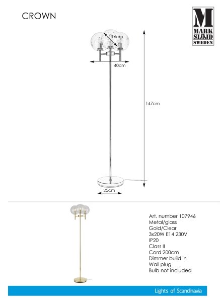 Markslöjd 107946 - Stojací lampa CROWN 3xE14/20W/230V
