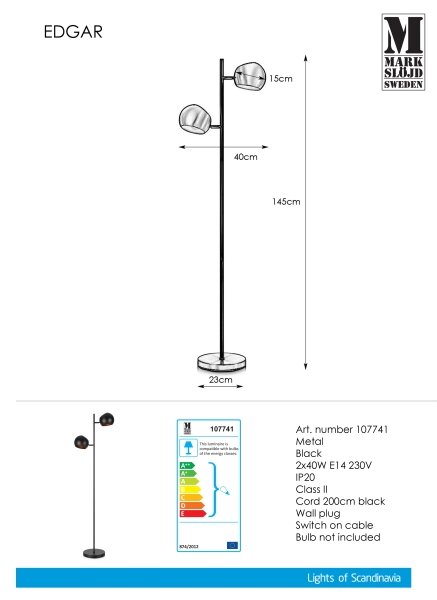 Markslöjd 107741 - Stojací lampa EDGAR 2xE14/40W/230V
