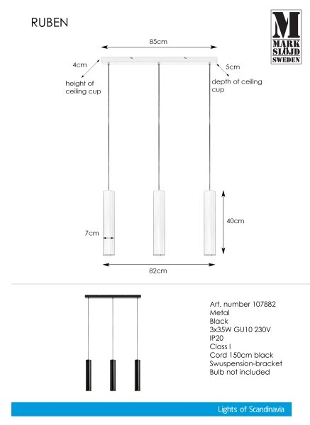Markslöjd 107882 - Lustr na lanku RUBEN 3xGU10/35W/230V