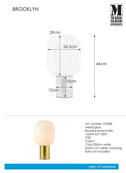 Markslöjd 107868 - Stolní lampa BROOKLYN 1xE27/60W/230V