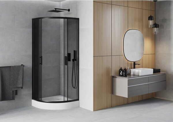 Mexen Rio polokruhový sprchový kout 80 x 80 cm, grafit, černý + sprchová vanička, bílá - 863-080-080-70-40-4710