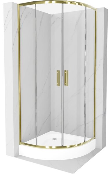 Mexen Rio sprchový kout půlkruhový 90 x 90 cm, transparentní, zlatý + sprchová vanička, bílá - 863-090-090-50-00-4710