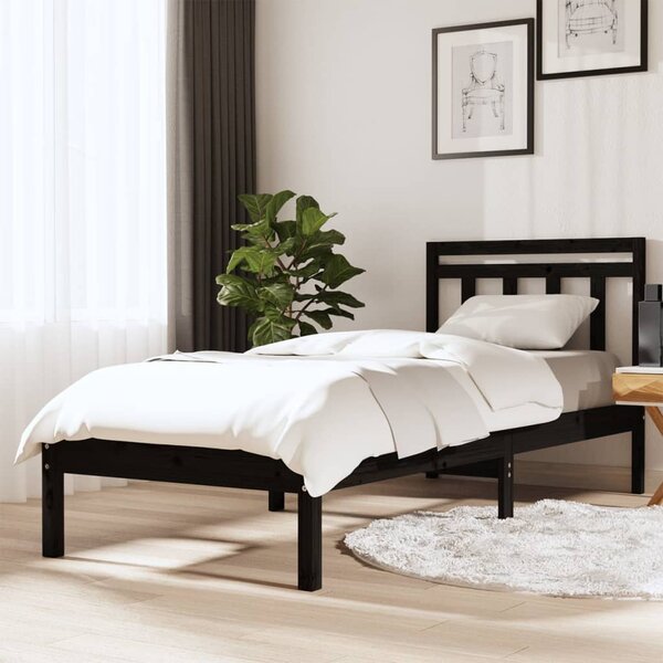 Rám postele černý masivní dřevo 90 x 190 cm Single