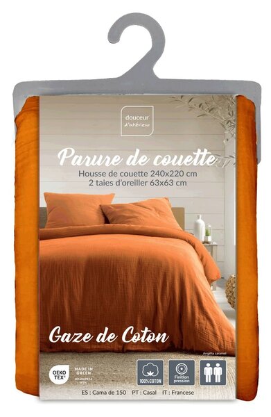 Oranžové/hnědé mušelínové povlečení na dvoulůžko/prodloužené 240x220 cm Angelia – douceur d'intérieur