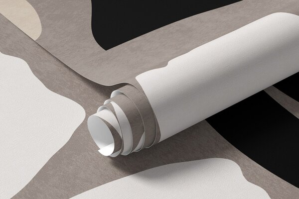 Fototapety Moderní minimalistické stylizované květiny a listy v béžové, černé a bílé barvě, s texturou na, Fototapety květiny, w09547 : uwalls.cz