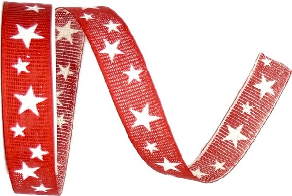 Vánoční stuha bavlněná STAR GLOW RED červená 15mm x 3,5m (6,- Kč/m)