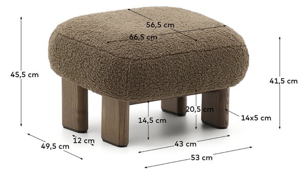 Hnědá bouclé podnožka Kave Home Nema 66,5 x 56,5 cm