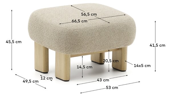 Béžová čalouněná podnožka Kave Home Nema 66,5 x 56,5 cm