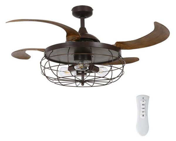 FANAWAY 212921 - LED Stropní ventilátor INDUSTRI 3xE27/4W/230V hnědá + DO