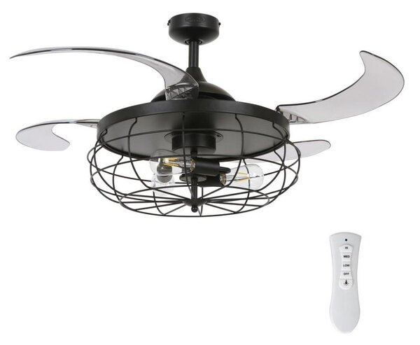FANAWAY 212920 - LED Stropní ventilátor INDUSTRI 3xE27/4W/230V černá + DO