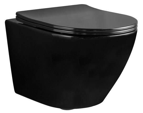 Rea - Závěsná WC mísa Carlo Mini Rimless Flat - černá