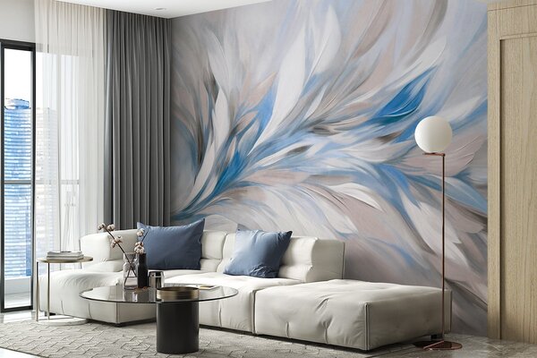 Fototapety Abstraktní malířský styl s bílými, modrými a šedými texturovanými tahy štětcem na jemném,, Fototapety abstraktní, w09552v1 : uwalls.cz