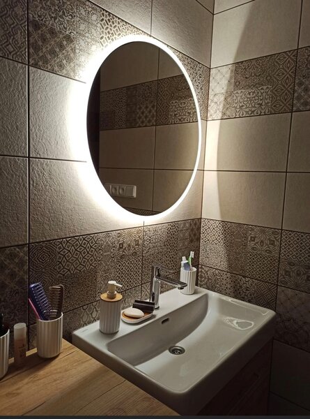 Zrcadlo na zeď chodbu do pokoje ložnice koupelny předsíně kulaté MOONLIGHT kruh průměr 60 cm s LED podsvíceným okrajem po celém obvodu 411-040
