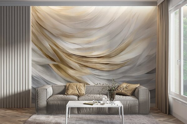 Fototapety Abstraktní texturované bílé, šedé a žluté peří, které vytváří plynulý, vrstvený vzor na, Fototapety abstraktní, w09557 : uwalls.cz