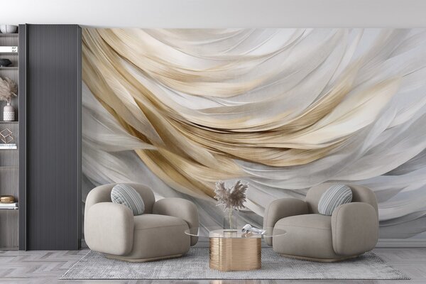Fototapety Abstraktní texturované bílé, šedé a žluté peří, které vytváří plynulý, vrstvený vzor na, Fototapety abstraktní, w09557 : uwalls.cz