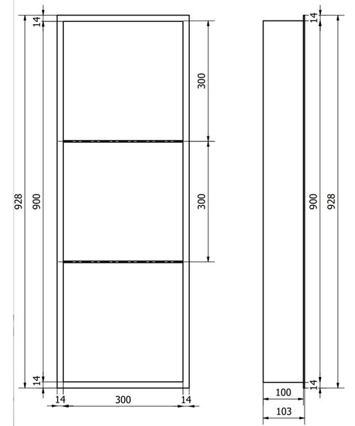 Mexen X-Wall-R nástěnná police s lemem a policí 90 x 30 cm, černá - 1970903010S