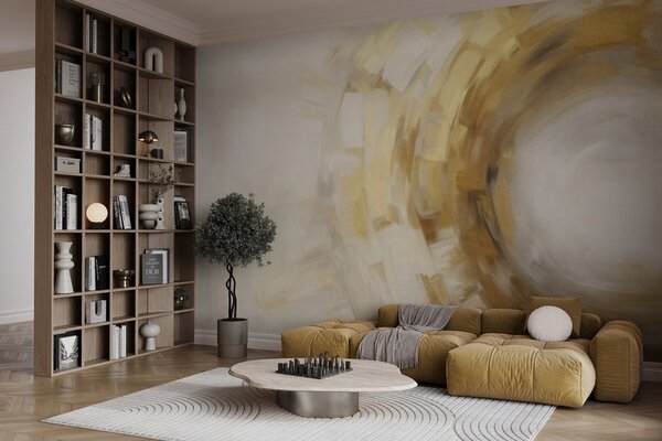 Fototapety Abstraktní malba imitující kruhové texturované tahy štětcem ve žluté a bílé barvě, vytvářející, Fototapety abstraktní, w09558 : uwalls.cz
