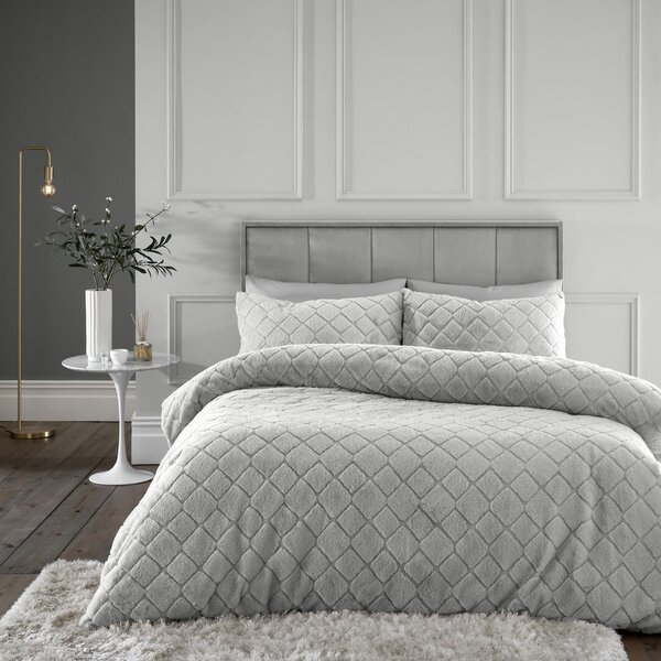Šedé povlečení na jednolůžko z mikroplyše 135x200 cm Cosy Diamond – Catherine Lansfield