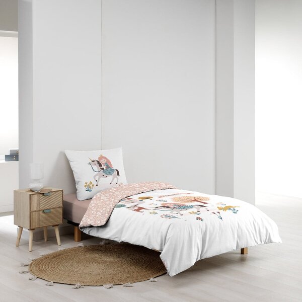 Bílé/růžové bavlněné dětské povlečení na jednolůžko 140x200 cm Lilibelle – douceur d'intérieur
