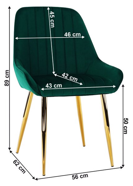 Jídelní židle LUXURY - látka Velvet, zlatý chrom / smaragdová