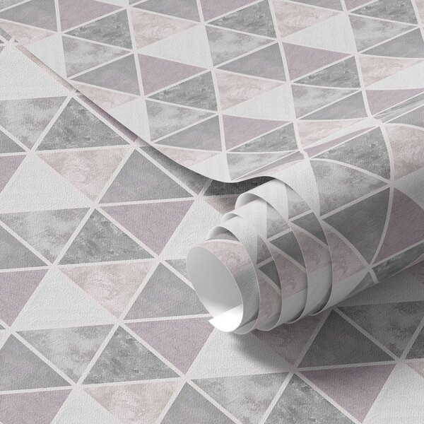 Tapety Geometrický trojúhelníkový vzor v šedých a pudrových tónech, Tapety abstraktní, a00920 : uwalls.cz