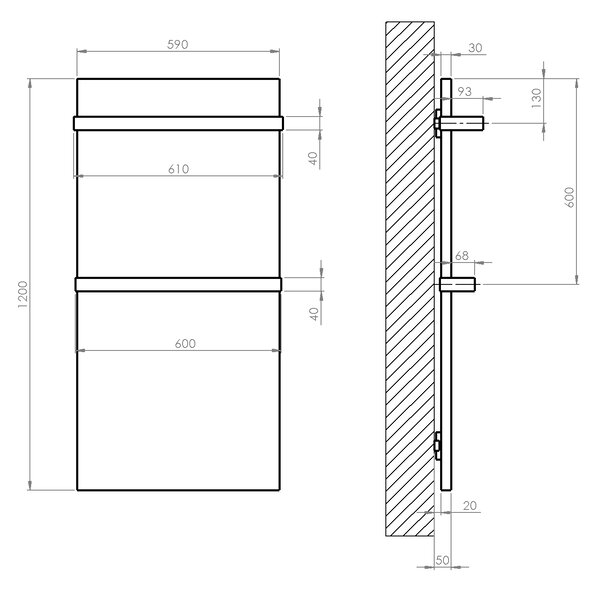 Sapho Sapho, ENIS koupelnový sálavý topný panel 600W, IP44, 590x1200 mm, černá mat, RH600B