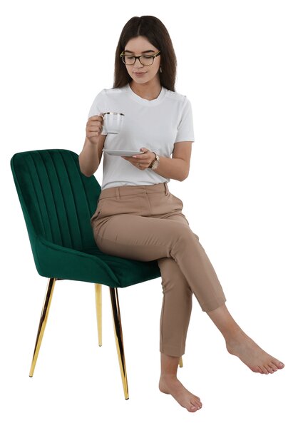 Jídelní židle LUXURY - látka Velvet, zlatý chrom / smaragdová