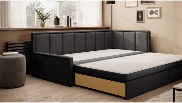 Tmavě šedá žinylková rozkládací/s úložným prostorem pohovka 214 cm Fulgeo – ELTAP