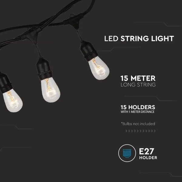 Venkovní řetěz STRING 15m 15xE27/25W/230V IP54