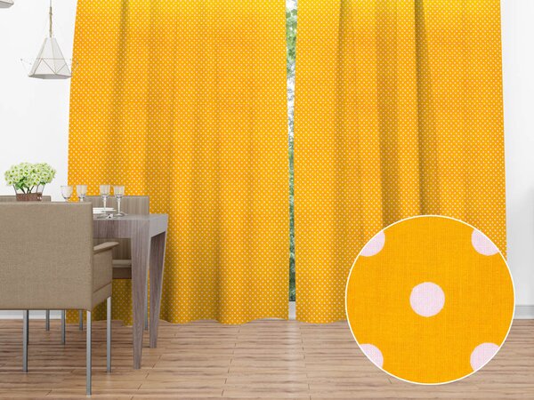 Biante Bavlněný závěs Sandra SA-112 Bílé puntíky na žlutooranžovém 150x140 cm