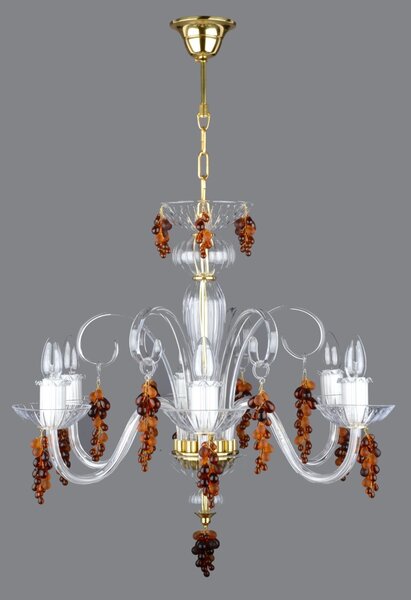 DBK GLASS Designový křišťálový lustr zdobený hrozny v barvě hnědého topazu 0120-6-S-Topaz-grapes