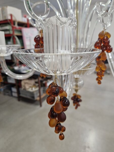 DBK GLASS Designový křišťálový lustr zdobený hrozny v barvě hnědého topazu 0120-6-S-Topaz-grapes