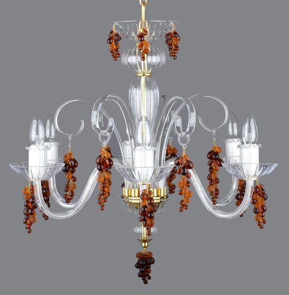 DBK GLASS Designový křišťálový lustr zdobený hrozny v barvě hnědého topazu 0120-6-S-Topaz-grapes