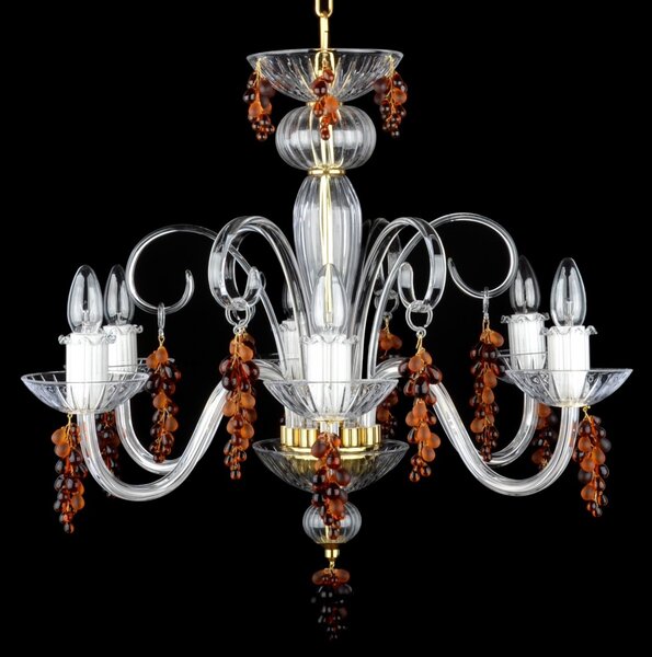 DBK GLASS Designový křišťálový lustr zdobený hrozny v barvě hnědého topazu 0120-6-S-Topaz-grapes