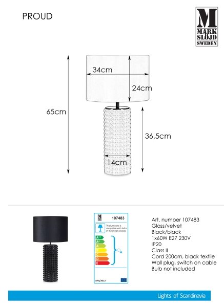 Markslöjd 107483 - Stolní lampa PROUD 1xE27/60W/230V