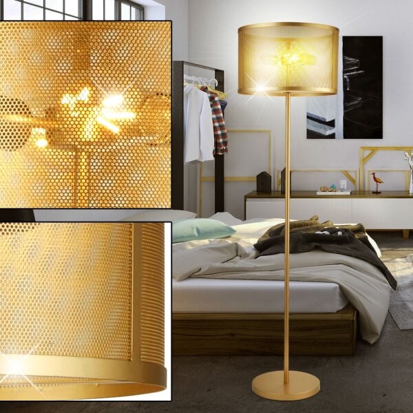 Searchlight EU2832-2GO - Stojací lampa FISHNET 2xE27/60W/230V zlatá