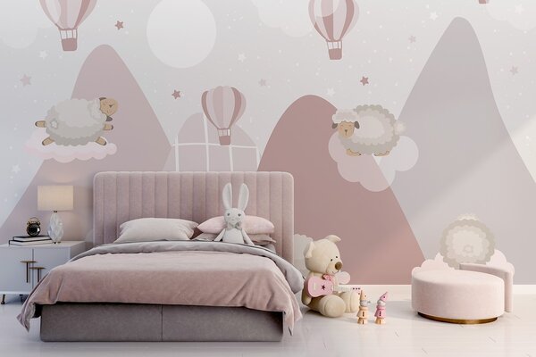 Fototapety Spící ovce na růžových horách, Fototapety dětské, w04932 : uwalls.cz
