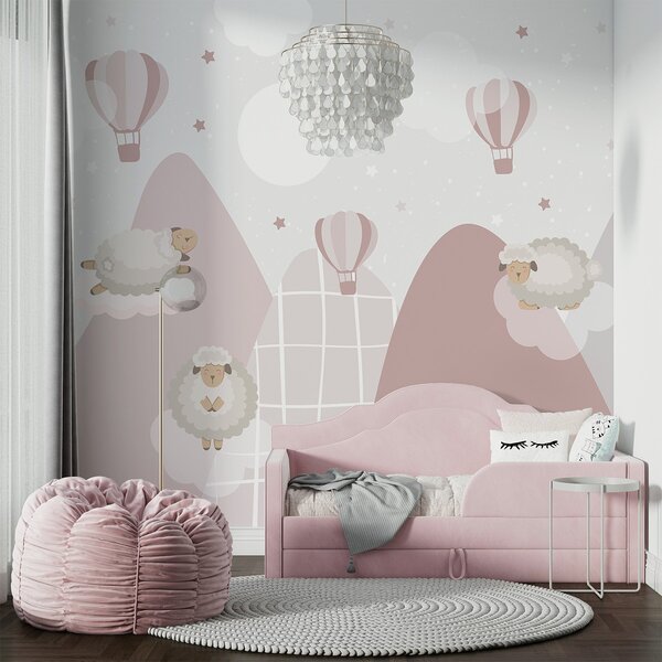 Fototapety Spící ovce na růžových horách, Fototapety dětské, w04932 : uwalls.cz