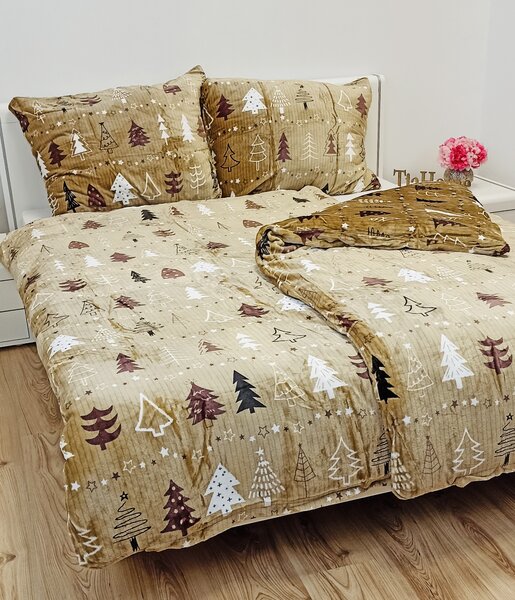 Mikroplyšové povlečení Vánoční les 200x140cm+90x70cm TiaHome