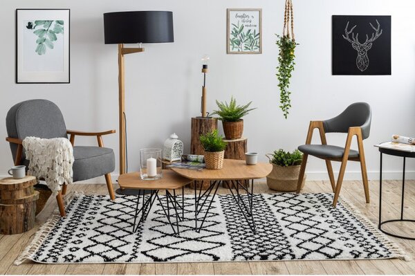 Makro Abra Kusový koberec BERBER SAFI N9040 bílý černý Rozměr: 60x200 cm