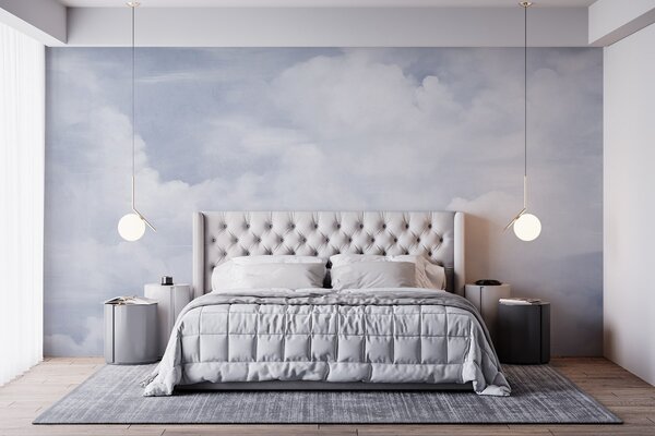 Fototapety Pastelová texturovaná obloha plná bílých mraků s jemnou a minimalistickou estetikou, Fototapety obloha, w09589 : uwalls.cz