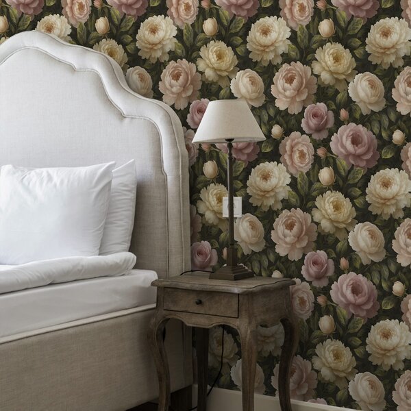 Tapety Romantické pivoňky na tmavém botanickém pozadí, Tapety květiny, a00893 : uwalls.cz