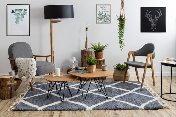Makro Abra Kusový koberec BERBER CROSS B5950 šedý bílý Rozměr: 60x250 cm