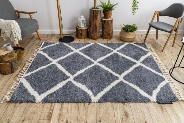 Makro Abra Kusový koberec BERBER CROSS B5950 šedý bílý Rozměr: 60x250 cm
