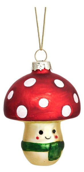 Skleněná ručně vyrobená vánoční ozdoba ø 6 cm Happy Mushroom – Sass & Belle